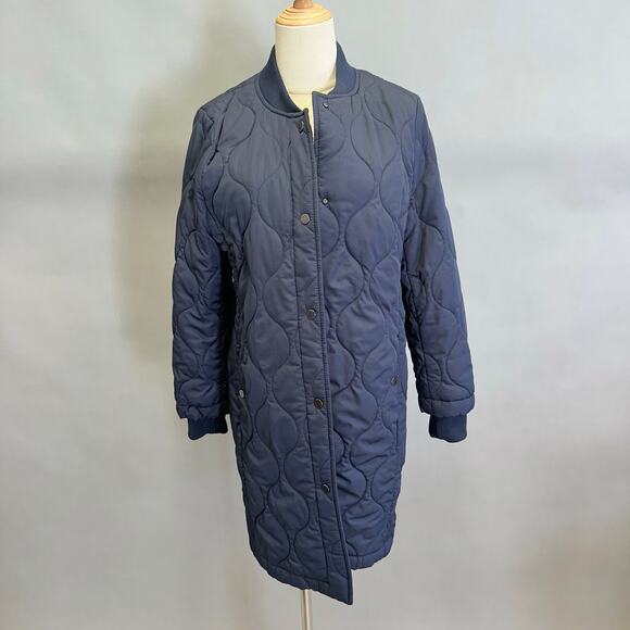 Banana Republic Water-resistant Quilted Long Coat in Navy Size Medium - Picture 15 of 15